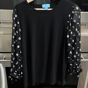 CECE: Black Blouse with Sheer Arms